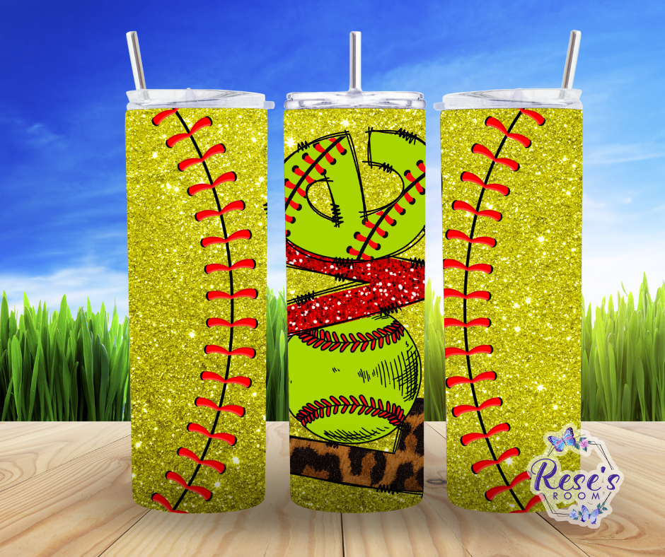 20oz Glitter Softball Love Tumbler Duo Lid