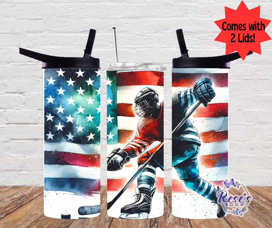 20oz Duo Lid Hockey w/ American Flag Tumbler
